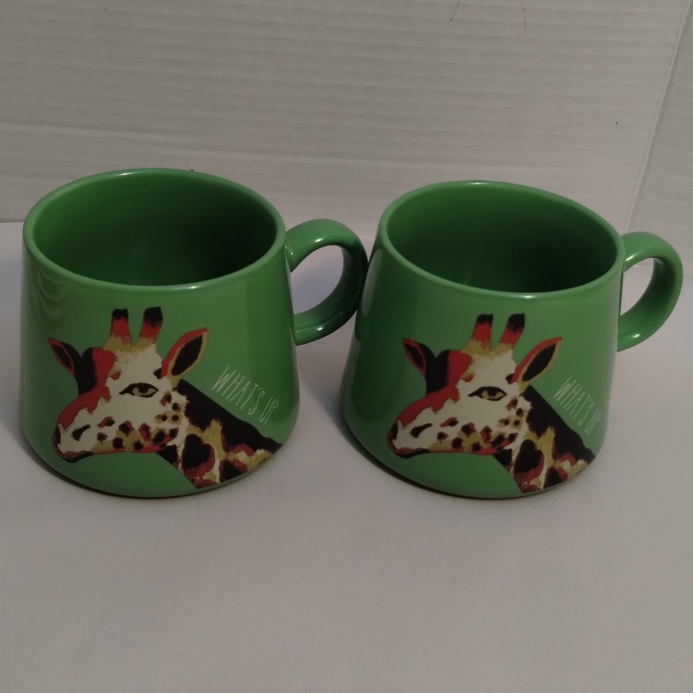 2 Opalhouse Green Porcelain What's Up Giraffe Mugs